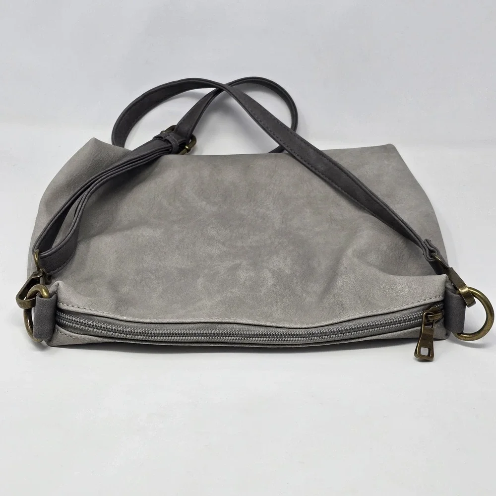 Liz‎ Soto Hobo Bag Womens Medium Gray Soft Faux Leather Crossbody Floral Lining